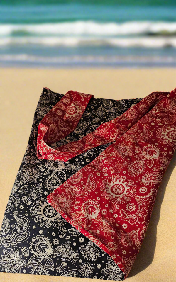 Red & Indigo Tote Bag Bandana Beach